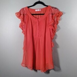 🦋 Mak B Lace Sheer Flutter Sleeve Pintucked Blouse